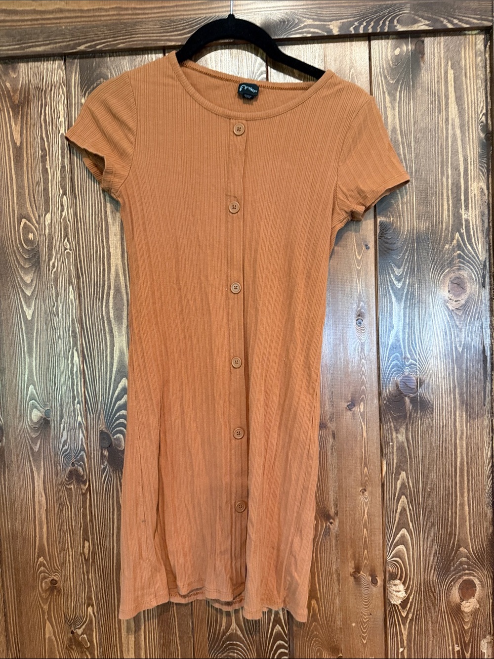 art class Ribbed Button-Front Dress in Rust Orange
